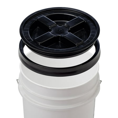 Gloss 5 Gallon Pail - 5 Gallon White Bucket & Gamma Seal Lid - Food Grade Plastic Pail & Gamma2 Screw Seal Tight Lid (Black)