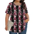 thumbnail image 2 of DDAPJ pyju Blouses Grande Taille pour Femmes Col Rond Chemise Plissée Imprimé Floral Vintage Manches Courtes Tunique en Solde Rouge G, 2 of 9