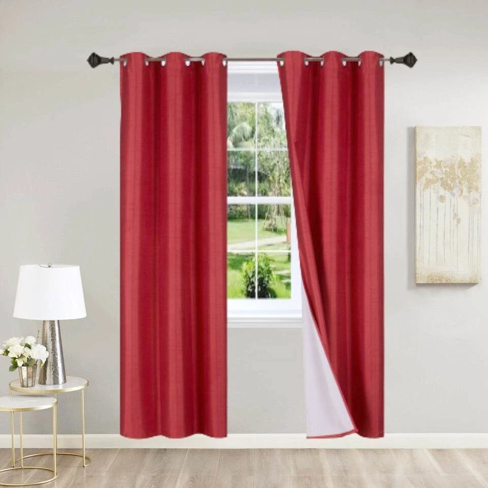Gorgeous Home Linen Set of 2 Panels 100% Blackout Bedroom Window Curtain Panels, 84", Dark Red