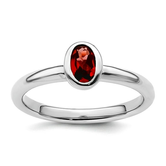 925 Sterling Silver Bezel Polished Stackable Oval Garnet Ring Size 5 Stackable Ring for Women