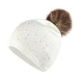 thumbnail image 2 of ZHOGXU Winter Beanie Hat For Women Solid Color Rhinestone Design Knitted Thick Warm Comfortable Caps For Autumn Winter Daily Wear White One Size, 2 of 4