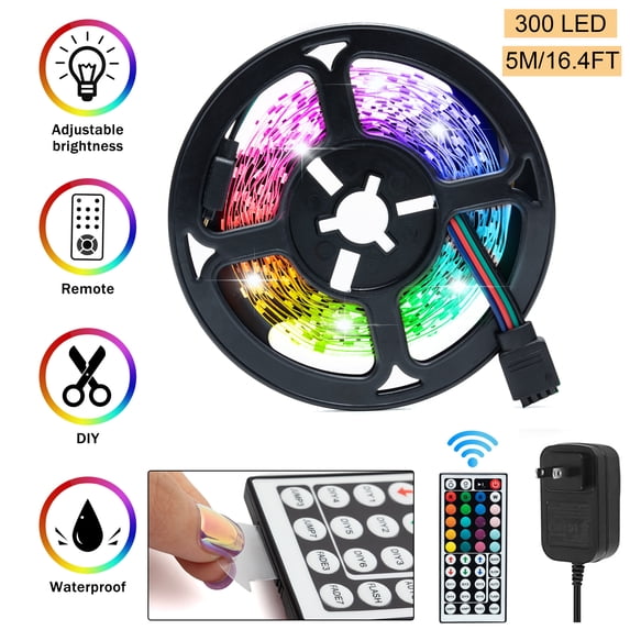 YouLoveIt LED Strip Lights, 16.4ft(5m) Smart LED Lights RGB Color Changing LED Strips RGB Colored Rope Light Strip Kit Color Changing LED Strip Lights for Bedroom Home TV Kitchen Party