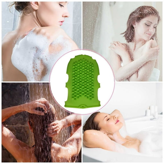 SDJMa Double-Sided Exfoliating Shower Gloves, Silicone Bath Scrubber for Dead Skin Removal & Massage (Green)