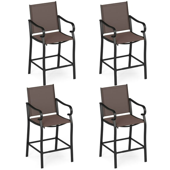 Gymax Outdoor Counter Height Bar Stools Set of 4 w/ Back Armrest & Footrest