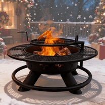 Vantana 47" Outdoor Wood Burning Fire Pit with 360° Swivel Adjustable Grill, Heavy-Duty Steel Bonfire Pit for Patio, Camping, Backyard BBQ & 2-in-1 Heating