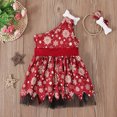thumbnail image 5 of Odeerbi Infant Girls Christmas One Shoulder Dresses Cute Tulle Patchwork Irregular Hem Dress Kids Sleeveless Snowflake Print Dress with Headband Set Infant Girls Clothes, 5 of 9