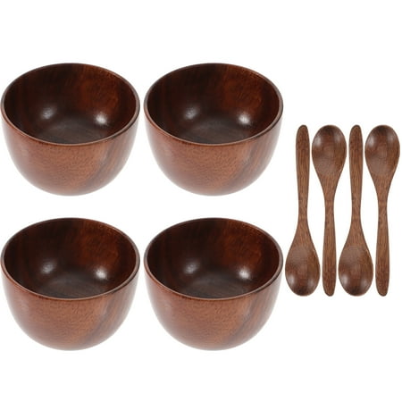 

1 Set of Wooden Food Bowls Multi-function Serving Spoons Household Dinner Bowls
