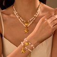 thumbnail image 3 of NICKSUN 18K Gold-Plated Stainless Steel Starfish & White Shell Lockbone Necklace - Coastal-Inspired Minimalist Chain for Women, 3 of 4