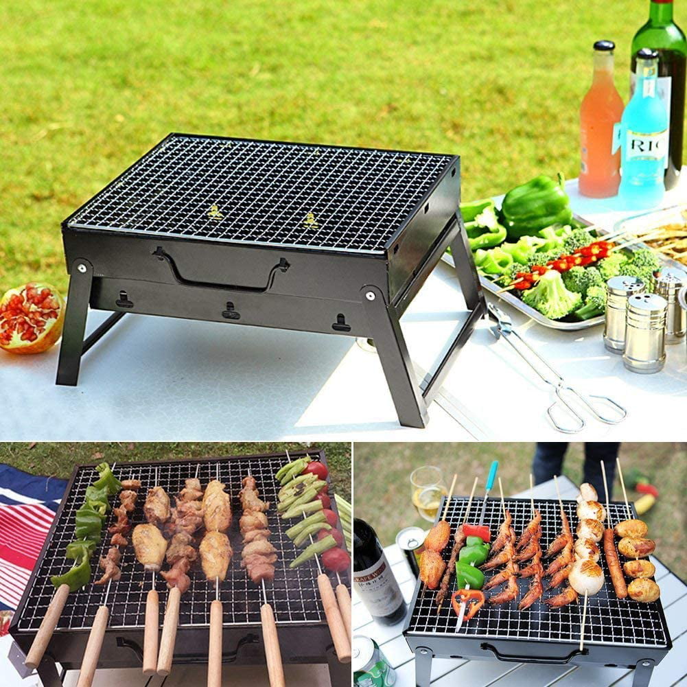 60 * 30 * 66cm Foldable BBQ Charcoal Grill Outdoor Camping Stove Adsorption Handle Design Portable Stainless Steel Charcoal Barbecue Grill BBQ Charcoal Grill 