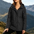 thumbnail image 5 of Women Casual Outdoor Jackets Plus Size Hooded Long Sleeve Solid Color Waterproof Jackets for Sports Hiking Casual Loose Windbreaker with Zippered Pockets, 5 of 10