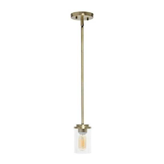 Elegant Designs 5.75" Essential Modern Farmhouse Adjustable 1-Light Cylindrical Clear Glass Kitchen Island Foyer Dining Room Hallway Bedroom Living Room Hanging Ceiling Pendant, Antique Brass