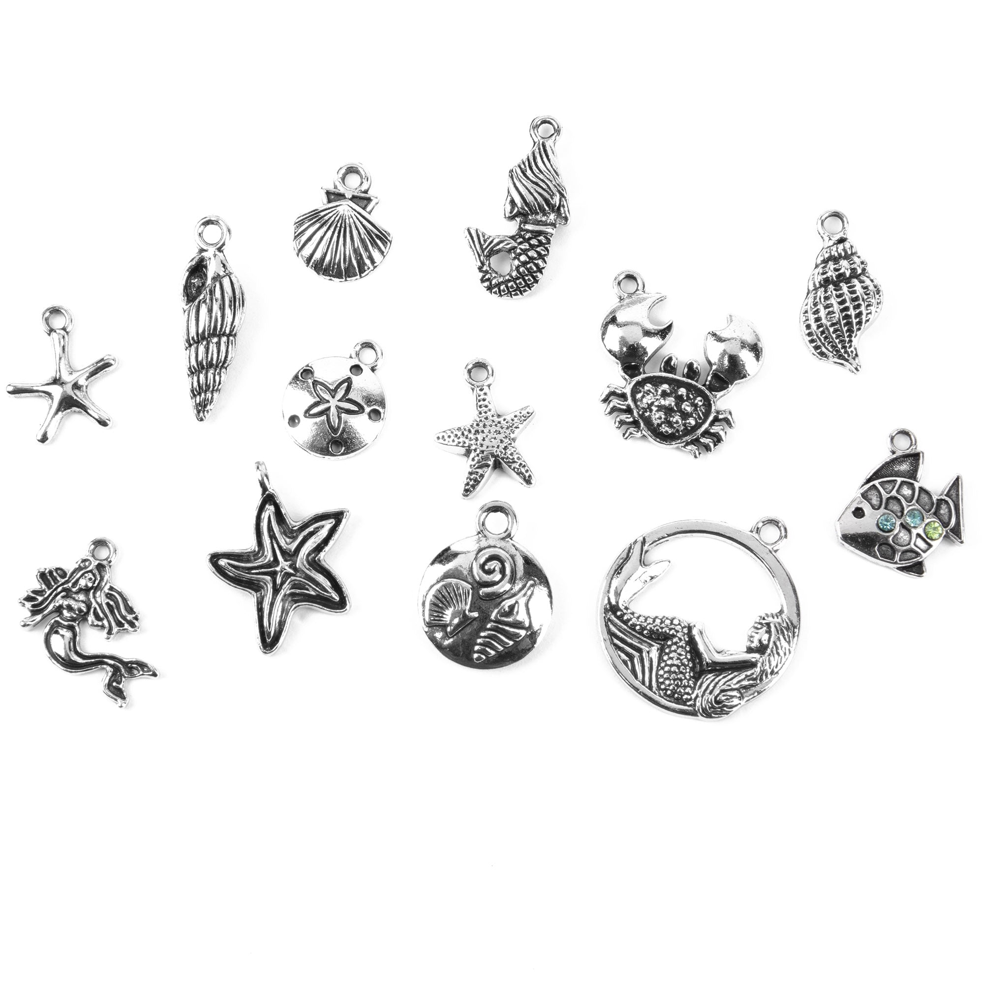 Cousin DIY Nature Bulk Charm Assortment, 50 Pc. Silver Metal Jewelry Making  Pendants for Adults