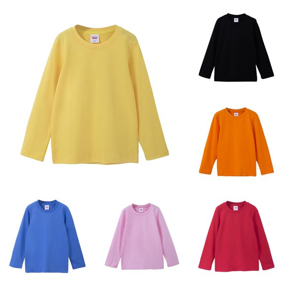 SGMVNU Toddler Kids Boys Girls Long Sleeve Basic Inside T Shirt Casual Tees Shirt Tops Solid Cloths Yellow 6-7 Years