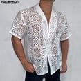 thumbnail image 4 of INCERUN Tops 2024 estilo coreano nueva moda para hombres camisas a cuadros sexis de tracería ropa de calle de verano blusa de solapa de manga corta para hombre S-5XL, 4 of 5