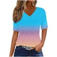 thumbnail image 3 of NSLGXD Womens T Shirts Summer V Neck Short Sleeve Shirts Fashion Gradient Graphic Tees Breathable Athletic T Shirts S-3XL Sky Blue Top, 3 of 8