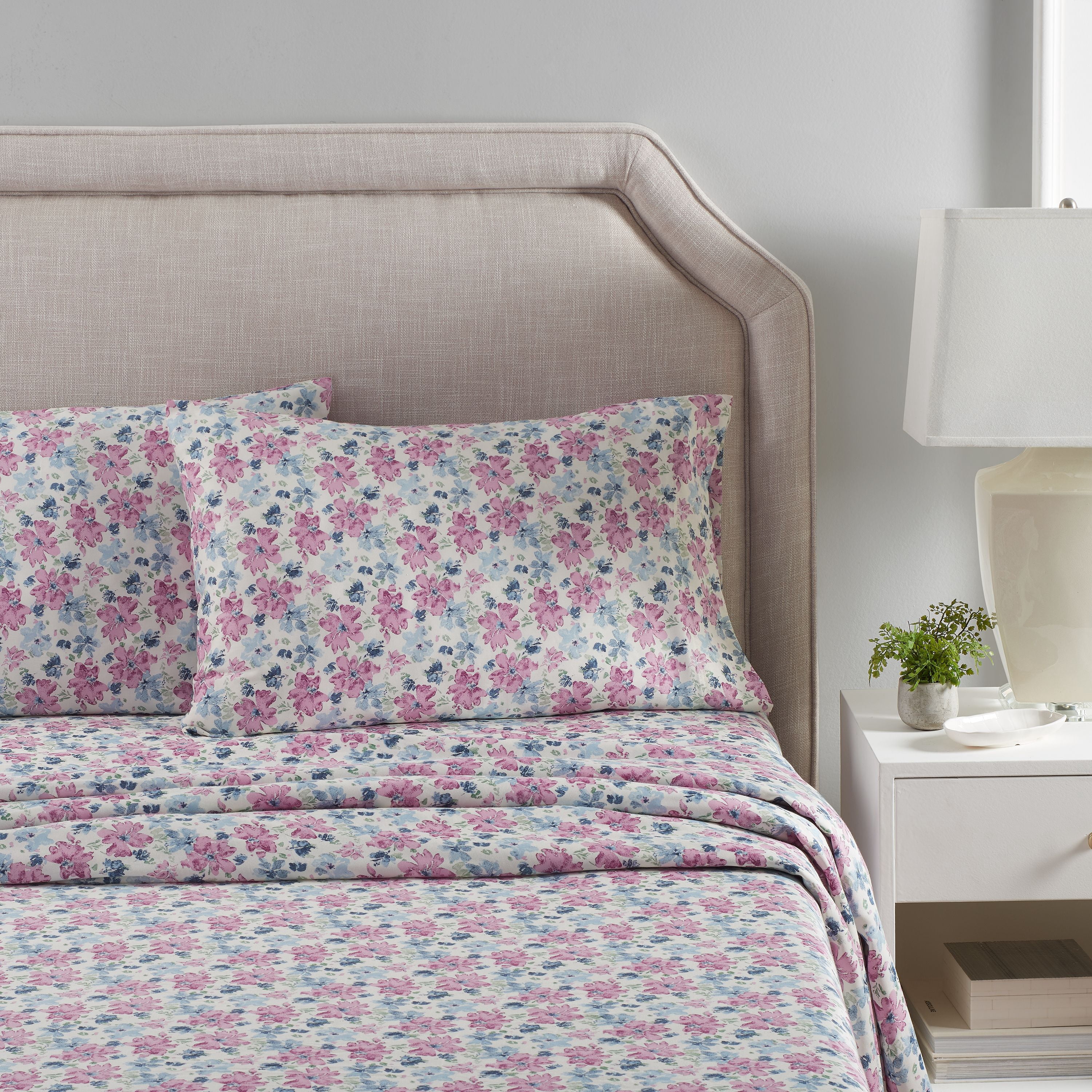 Better Homes & Gardens 300 Thread Count 100% Cotton Wrinkle Resistant Sheet Set, Full Purple Floral