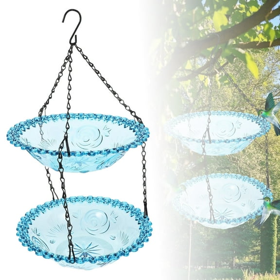 Weather-Resistant Hanging Bird Bath Bowl - 2 Tier Outdoor Bird Feeder & Drinking Tray, Lightweight Birdbath with Chain for Garden, Yard, Patio Wildlife Decor