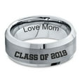 thumbnail image 2 of Tungsten Graduating Class Of 2019 Engraved Love Mom Band Ring 8mm Men Women Comfort Fit Gray Step Bevel Edge Brushed Polished, 2 of 4