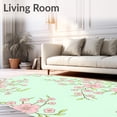 thumbnail image 2 of ODIKA 3'x5' Machine Washable Non-Slip Area Rug, Festive Woodland Elf and Rabbit Design with Delicate Springtime Florals High Traffic Rug, Green, 740447, 2 of 7