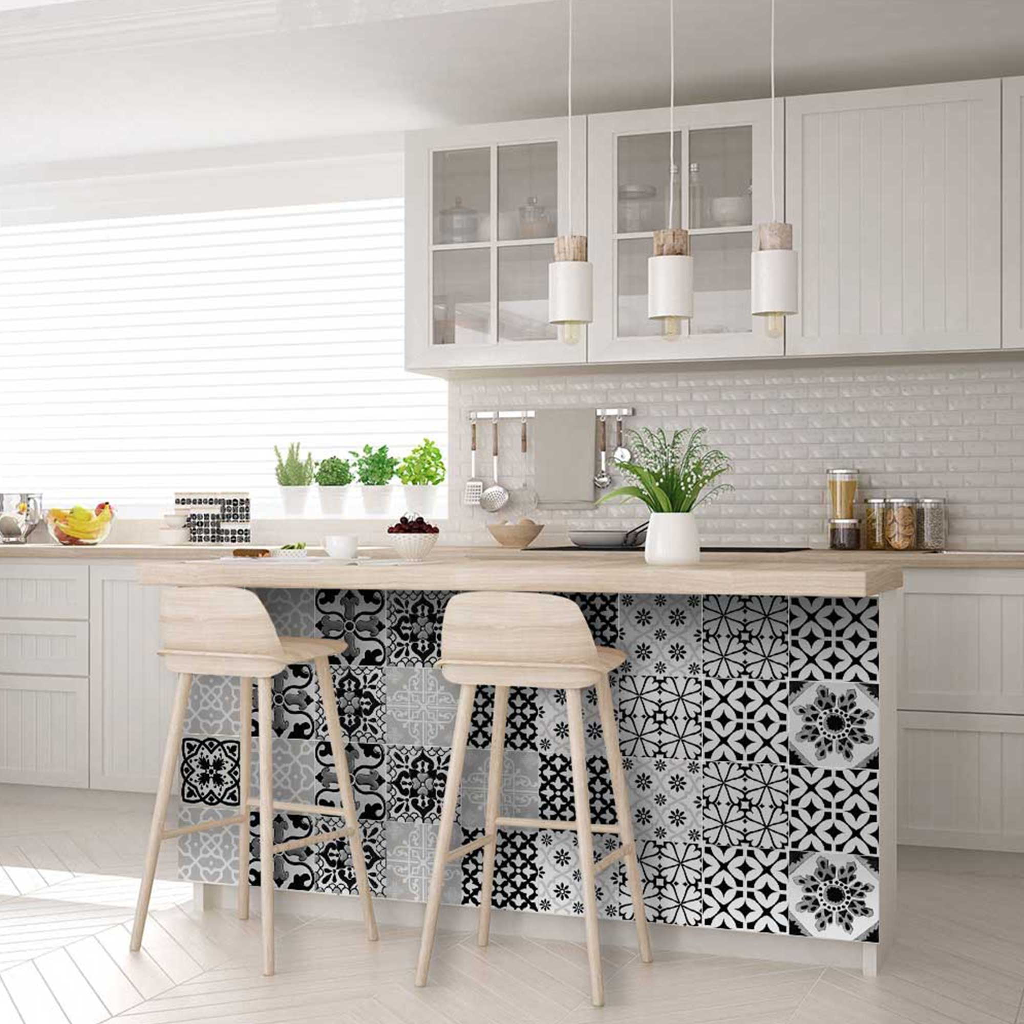Mi Alma Black & White Collection Peel and Stick Tile Stickers 24 PC Set backsplash Tile Decals Bathroom & Kitchen Vinyl Wall Decals Easy to Apply Just Peel & Stick Home Decor (Line Decals, 4x4 Inch)
