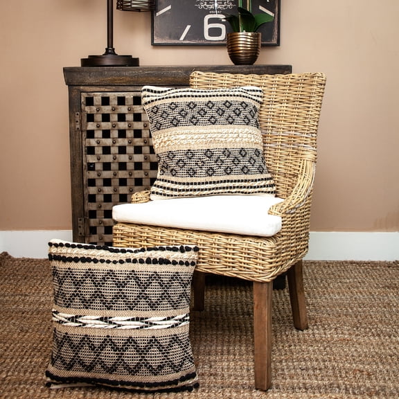 Nassau Collection Striped Woven Decorative Square Throw Pillow 17.75" - Beige and Black