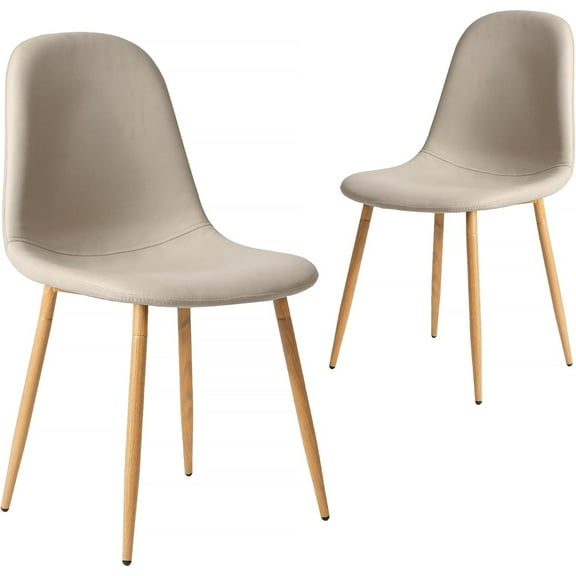 Dining Chairs Set of 2 with Upholstered Cushion Seat Back & Metal Legs, Morden Armless Accent Chairs for Kitchen, Living Room, Light Grey