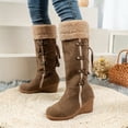 thumbnail image 6 of Willtoo Womens Knee High Boots Fuzzy Cuff Lace Up Wedge Heel Tall Boots Fashion Warm Snow Boot for Casual Outdoor Fall & Winter Wear, 6 of 6