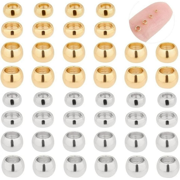 4 Sizes About 400pcs Round Beads 1.5-3mm Stainless Steel Crimp Beads Spacer Beads 2 Colors Metal Smooth Bead Loose Beads for Jewelry DIY Making 0.8-2mm Hole