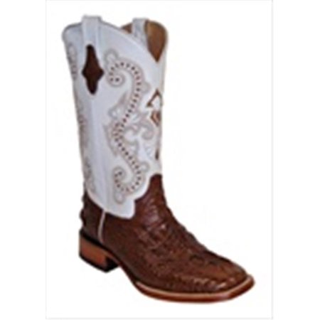 

Ladies Print Caiman Body Square Toe Chocolate Pearl Boots 9B