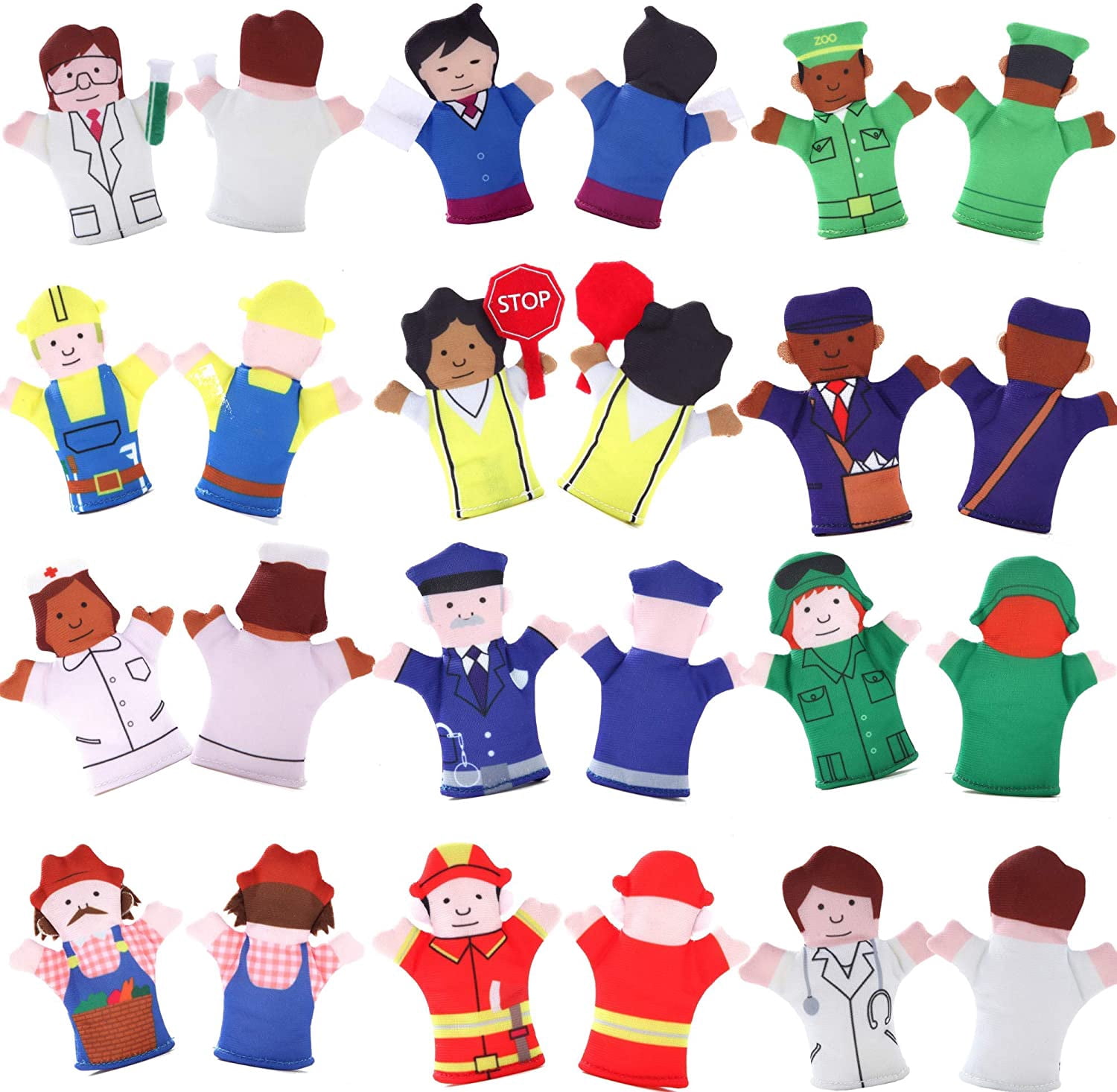 Magnet Happy Helpers People Toy Set for Fridge, Board and Refrigerator Magnets - Soft Fabric - 12 Pieces - Variety of Neighborhood People Characters