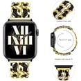 thumbnail image 2 of Cadena dorada de cuero negro dorado, correa de metal de doble hilera para mujer compatible con Apple Watch 42mm 44mm 45mm correa, pulsera de acero inoxidable para iWatch series 8/7/6/5/4/3/2/1/SE (20, 2 of 5