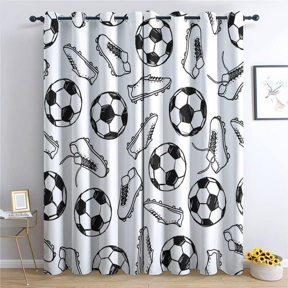 Soccer Curtains For Bedroom Living Room, Sport Themed Blackout Curtains, Boys Window Curtains, Thermal Insulated Grommet Drapes, Decorative Patterned Window Treatments 42"W x 63"L (Pack of 2)