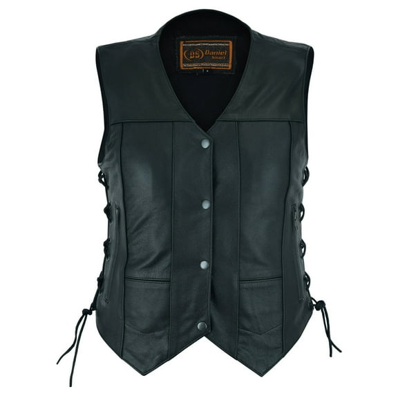 Daniel Smart XS to 5XL Black Women Leather Vest Cowhide Leather Vest with Side Laces