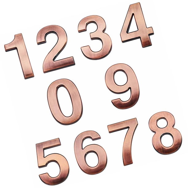 Inteprter 10 Uds números de casa dígitos Hotel moderno dirección autoadhesiva 0-9 pegatina placa de señal buzón hogar apartamento Decoración del hogar Bronce