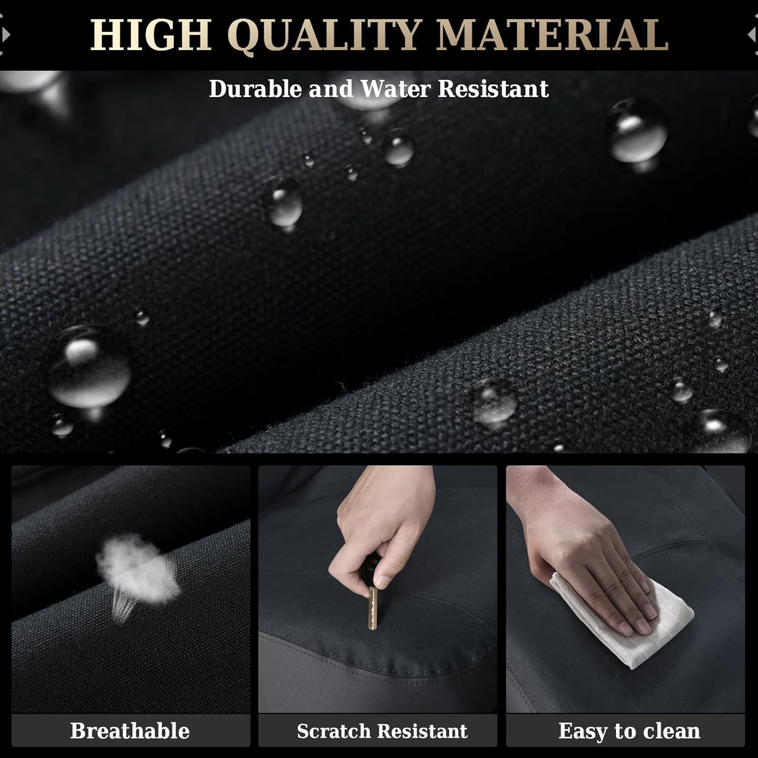 Coverado Back Car Seat Covers, Waterproof Canvas Rear Seat Protectors, Auto Interior Cushions Universal Fit for Kids & Dogs, Black