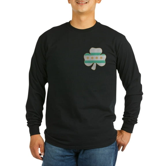CafePress - Irish Chicago Flag Shamrock Long Sleeve Dark T Shi - Long Sleeve Dark T-Shirt