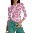 thumbnail image 5 of Qingpeng Plus Size 3/4 Length Sleeve Shirts for Women Floral Print Basic Tees Slim Fit T Shirt Crew Neck Crop Tops Size S-3XL, 5 of 8