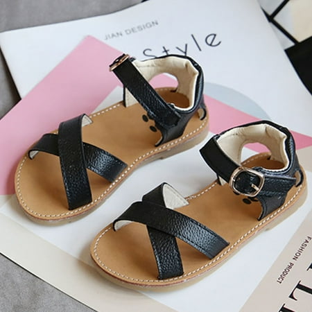 

〖Roliyen〗Toddler Shoes Sandals Toddler Shoes Kids Sandals Non-Slip Baby Cross Solid Rubber Girls Baby Shoes