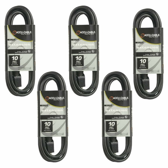 (5) American Audio EC-163-10 Black 10FT Extension Cords