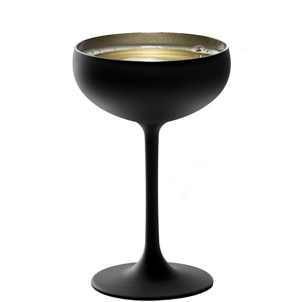 Stolzle Lausitz Olympia Black and Silver Champagne Saucer Coupe Glass