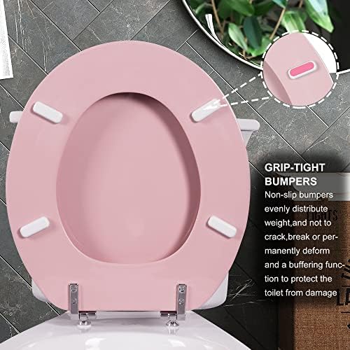 Pink Round Toilet Seat Natural Wood Toilet Seat with Zinc Alloy Hinges, Easy to Install also Easy to Clean, Scratch Resistant Toilet Seat by  (Round, Pink)