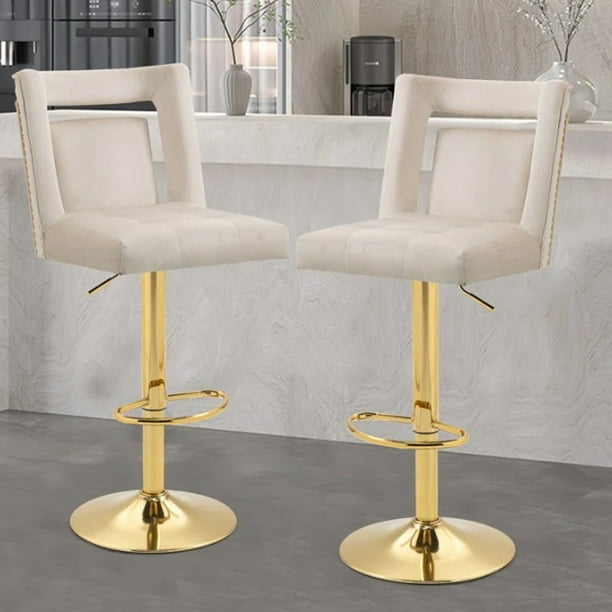 Modern Velvet Swivel Bar Stools Set of 2, Adjustable Counter Height
