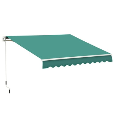 10' x 8' Retractable Awning, Patio Awnings, Sunshade Shelter w/ Manual Crank Handle, UV & Water-Resistant Fabric and Aluminum Frame for Deck, Balcony, Yard, Green