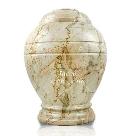 Cream Urn - Marble Cremation Urn - Large 200 Pounds - Cream White Alluvium