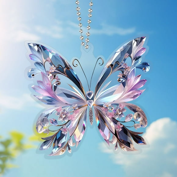 Charm de coche mariposa de cristal brillante - Colgante colgante ajustable para retrovisor, bolso o decoración del hogar
