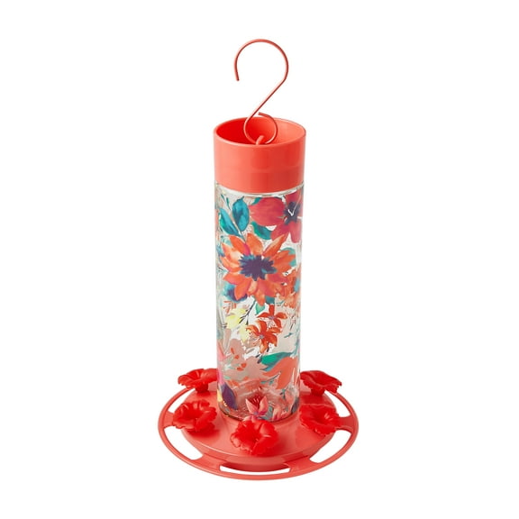 The Pioneer Woman Fresh Floral Glass Decorative Hummingbird Feeder 20 oz, Orange