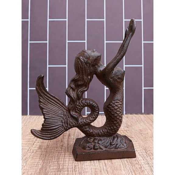 Cast Iron Rustic Nautical Siren Mermaid With Curling Tail Door Stopper Doorstop