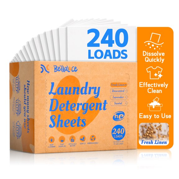 BellaLuce Laundry Detergent Sheets , Fresh Linen Scent, 240 Loads (120 Count)
