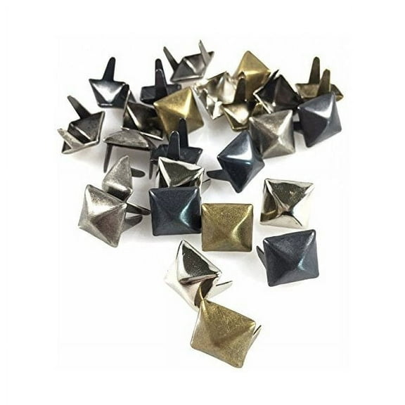 Dangerous Threads Nailheads Spots Studs 2 Prong 3/8" Square Pyramid Studs - Various Colors - 100 Pcs (4 Mixed Colors)