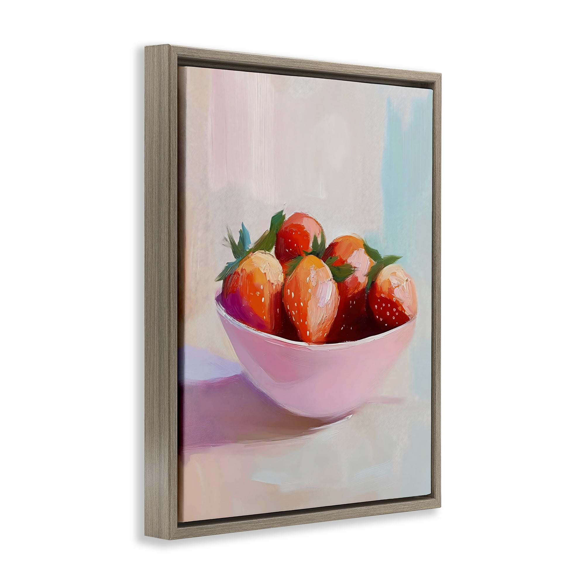 Stupell Industries Pastel Bowl of Strawberries Brown Framed Floater Canvas Wall Art, design by The Prints Vibe